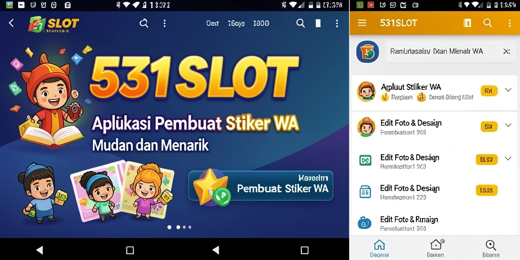 Antarmuka pengguna 531SLOT dengan fitur Pembuat Stiker WA yang menarik.