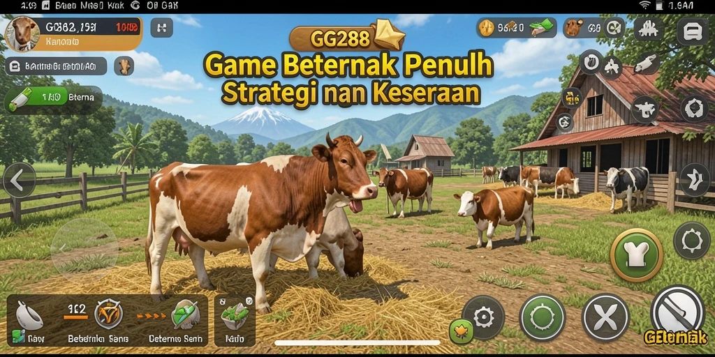 Antarmuka GG288 menampilkan aktivitas beternak yang seru dan interaktif.