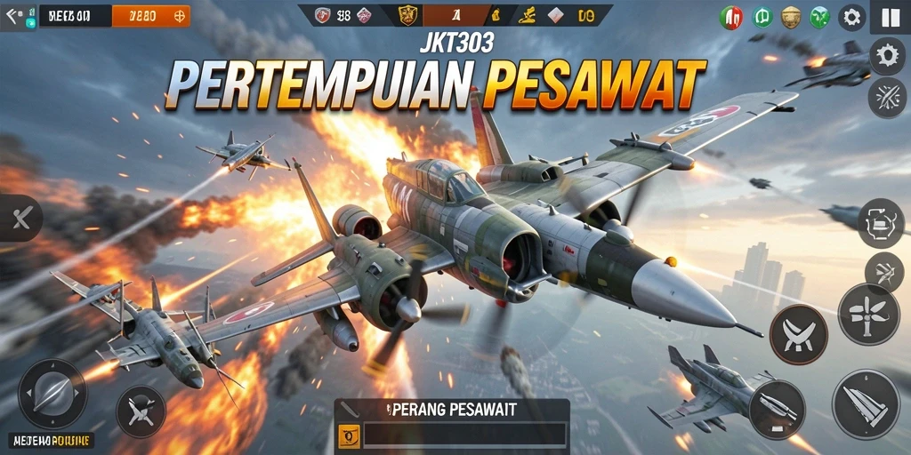 Tampilan antarmuka utama JKT303 saat terlibat dalam pertempuran pesawat.
