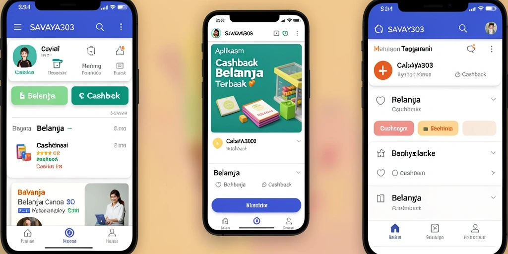 Tampilan antarmuka aplikasi SAVAYA303 dengan fitur Cashback.